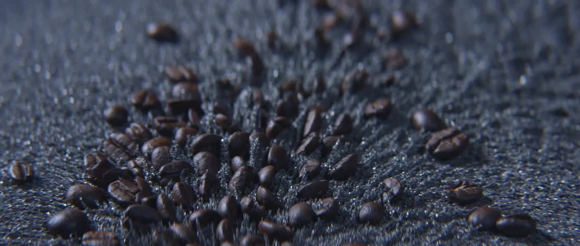 Coffee beans surrounded by ice crystals growing