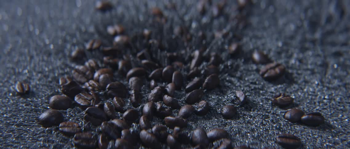 Coffee beans resting on top of magnetic metal shavings
