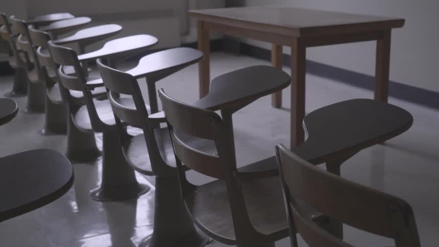 The classroom is empty during the day