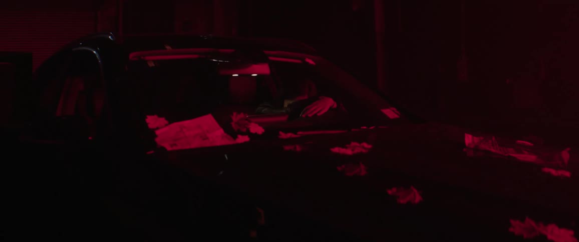 Woman sits in a car as papers drop down from above