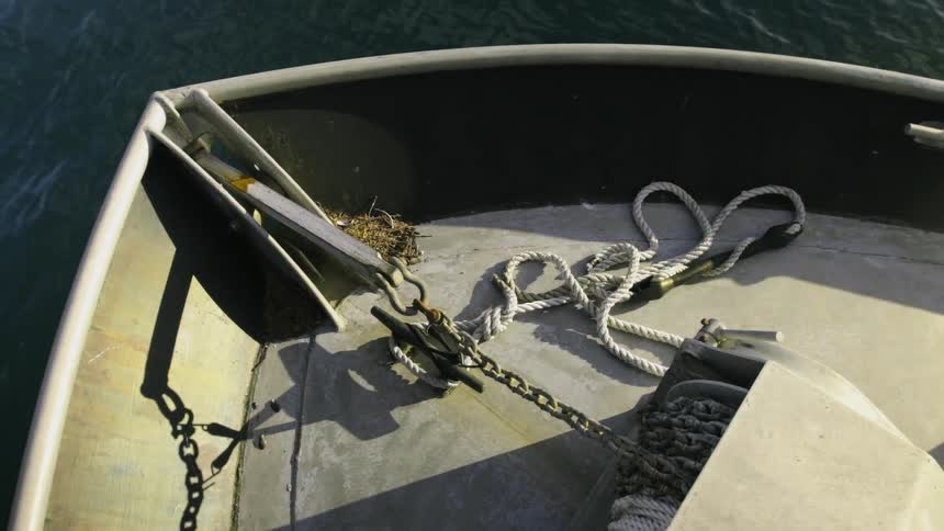 The anchor of a boat is seen