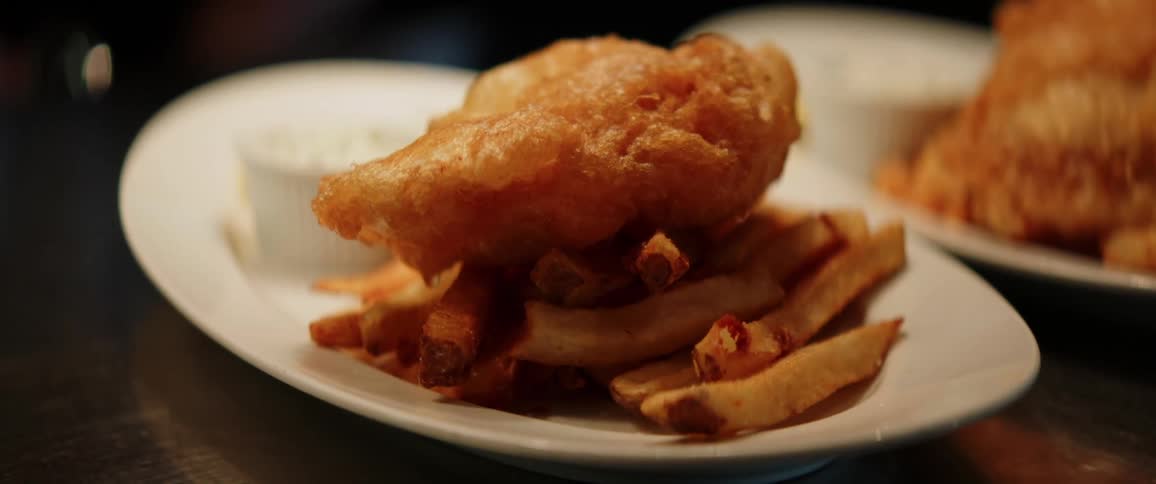 Fried chicken and fries are served