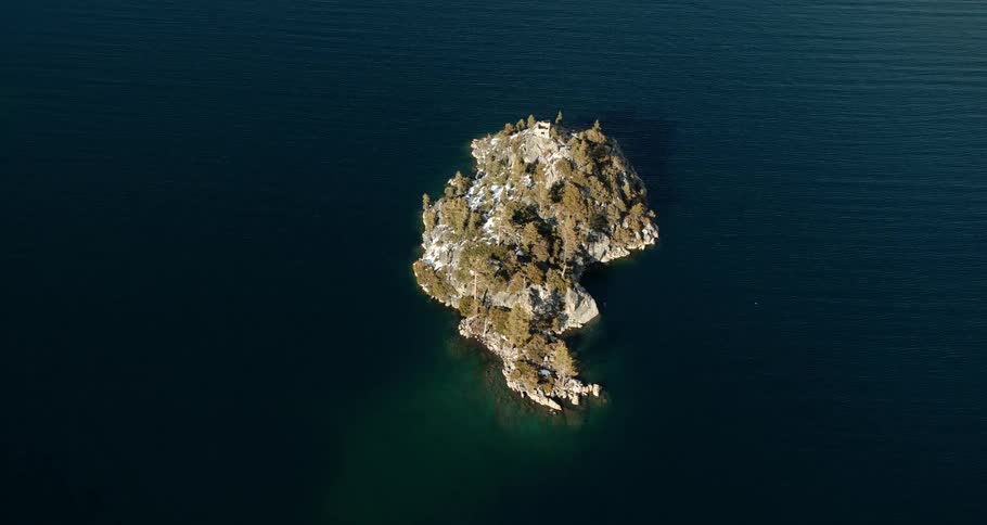 Aerial view of an island in the ocean
