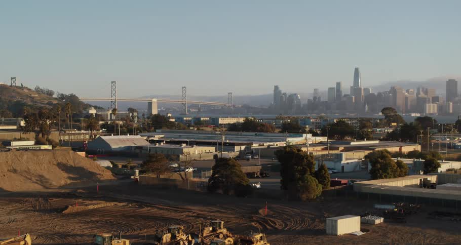 The construction site is empty by the city