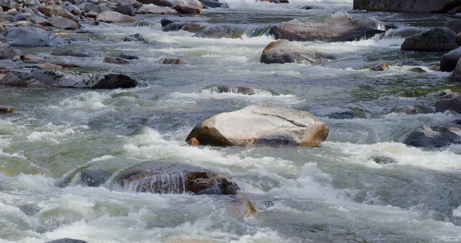 Water from a river is moving against the rocks
