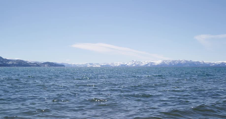 Ripples in the ocean with the mountains in the back ground