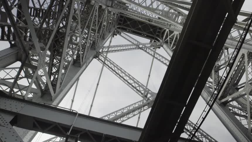View of a large platform on a metal bridge