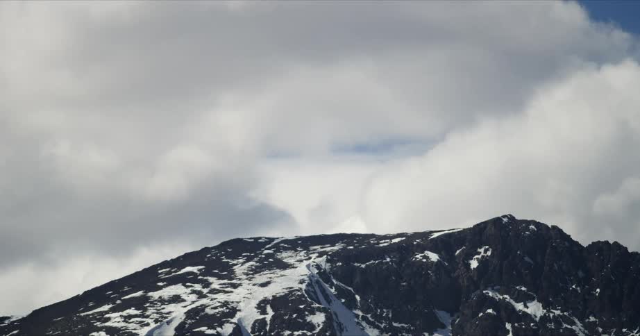 Big clouds behind a snowy mountain timelapse