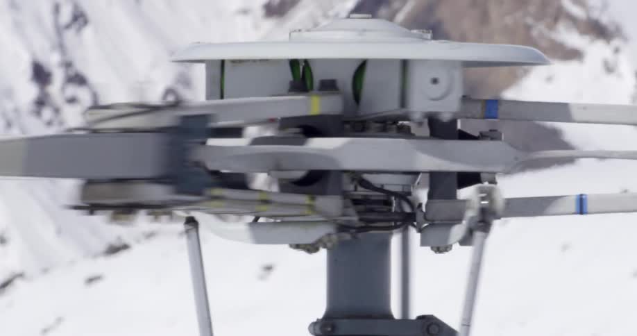 Helicopter blades spin closeup