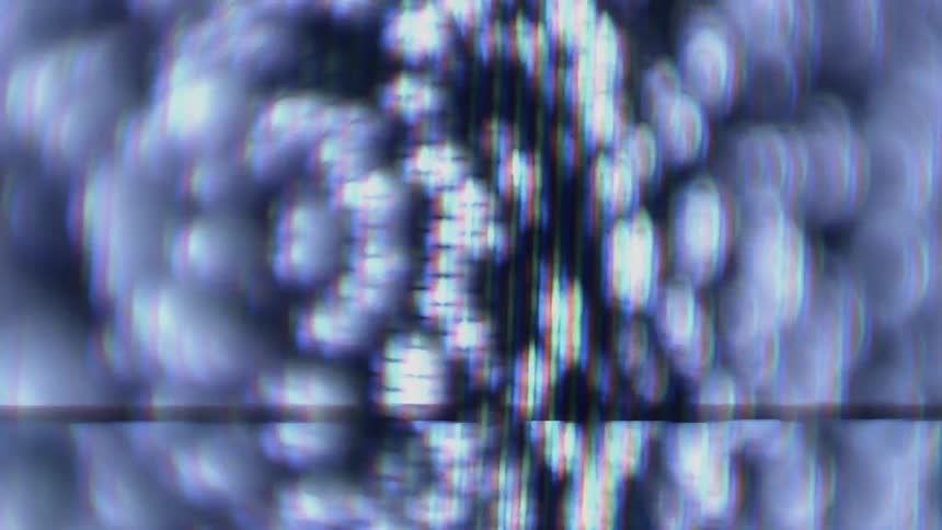Close up view of a color crt monitor with visible dots