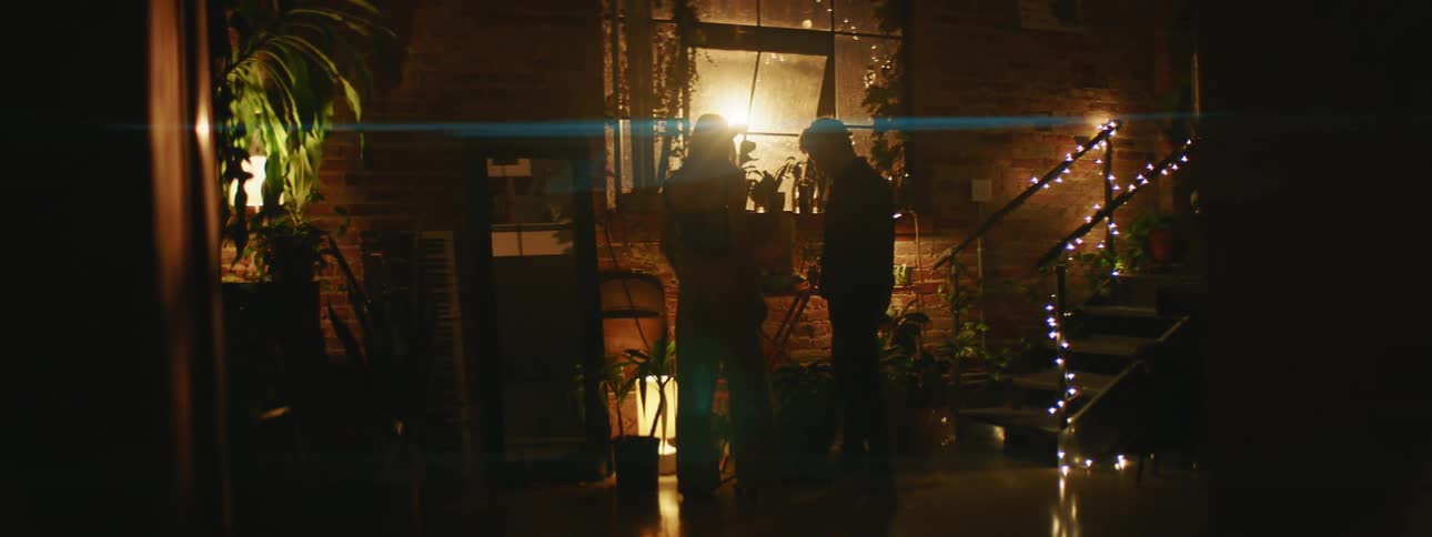 A couple inside a room looking at plants and herbs on a wall