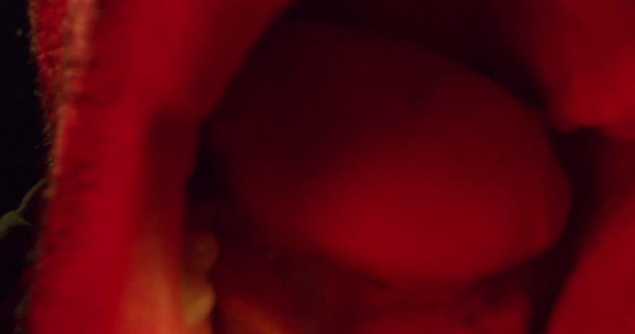 A young male with a pierced nose opens his mouth and leans forward suddenly