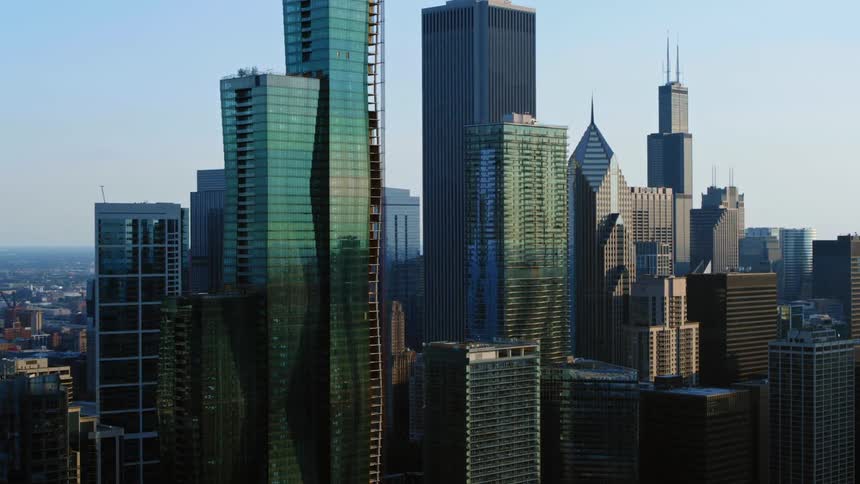 Aerial view of Chicago high rise buildings and skyscrapers