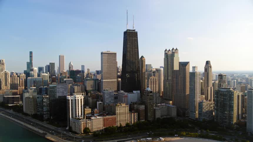 Aerial view of the John Hancock in Chicago morning