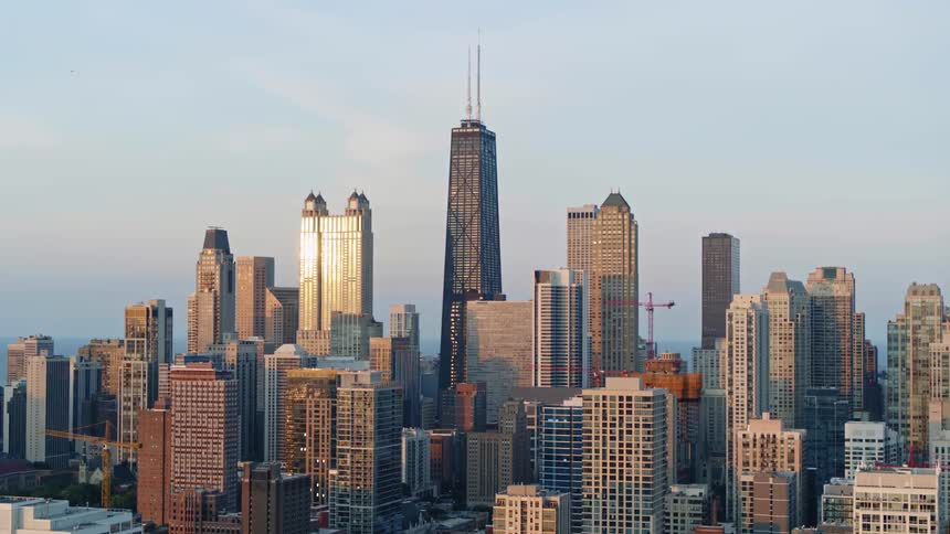 Aerial view of buildings in Chicago skyline
