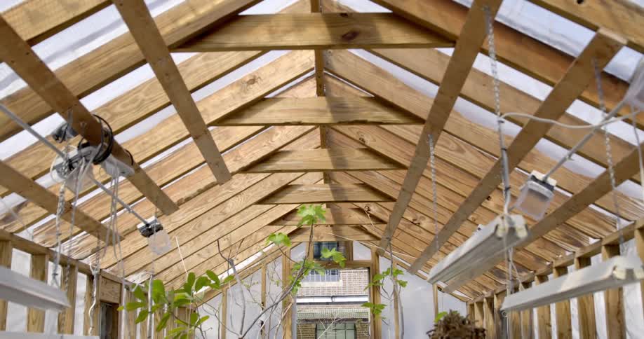 Close up of the roof of a greenhouse