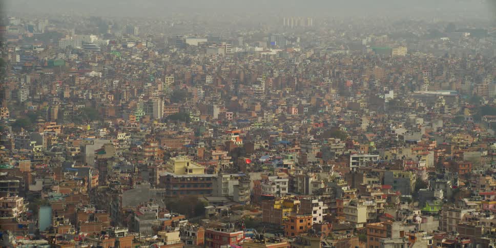 A densely packed metropolis on a foggy day