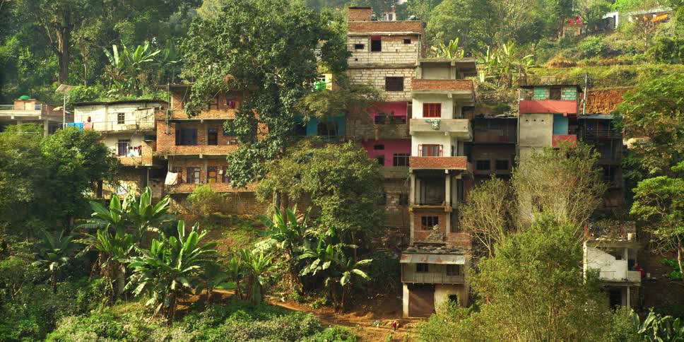 Houses in a slum on the mountains on a tropical third world country