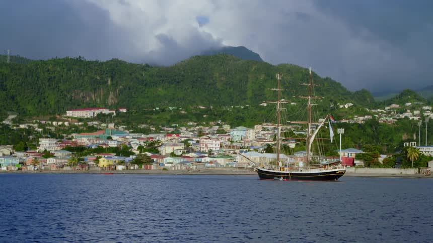 An island with a city on the rivers edge