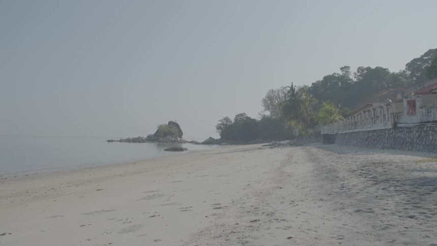 A beach near the ocean and small huts