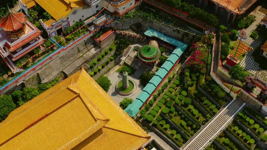 Aerial view of colorful roofs of asian buildings at day