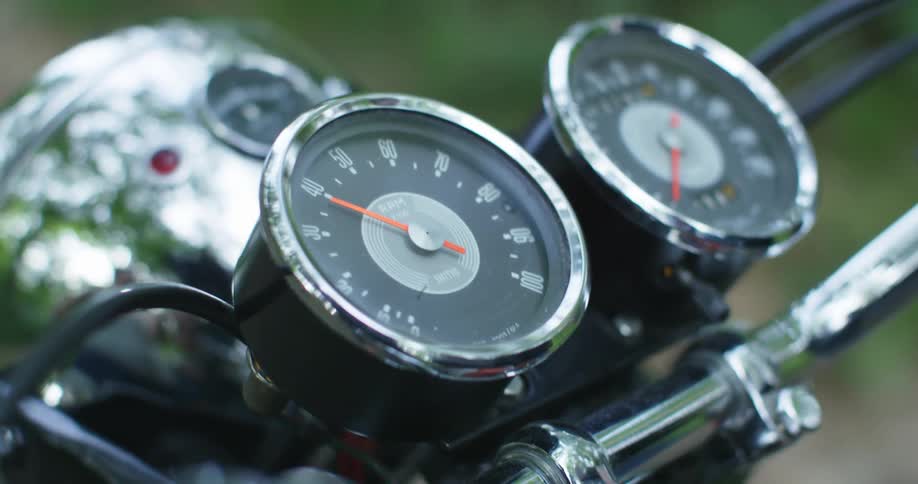 A speedometer on a motorcycle