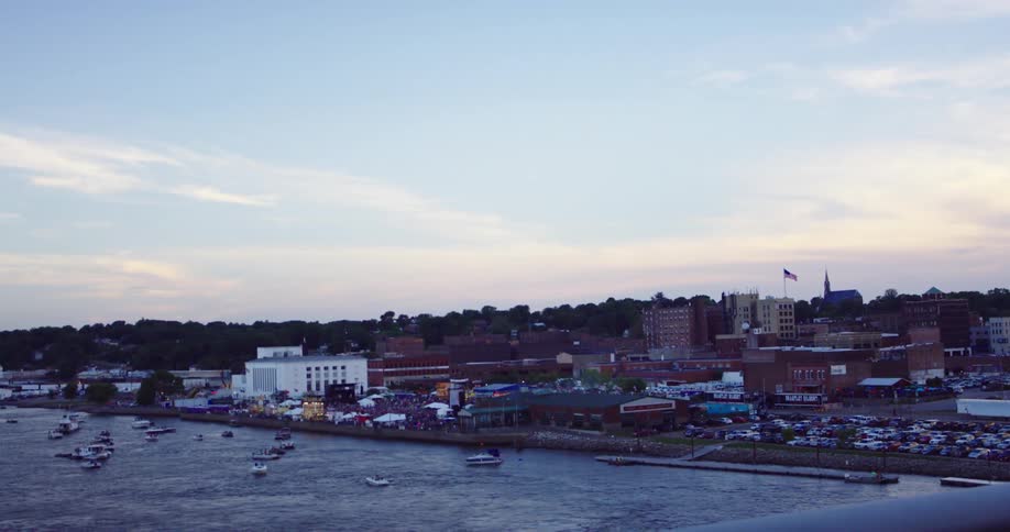 Camera moves across the bridge overlooking ann urban area