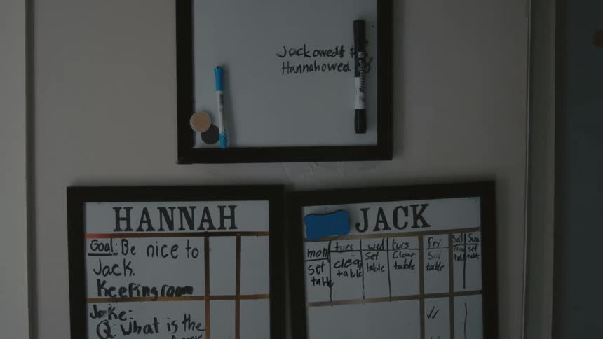 A man walks past some notes on a white board