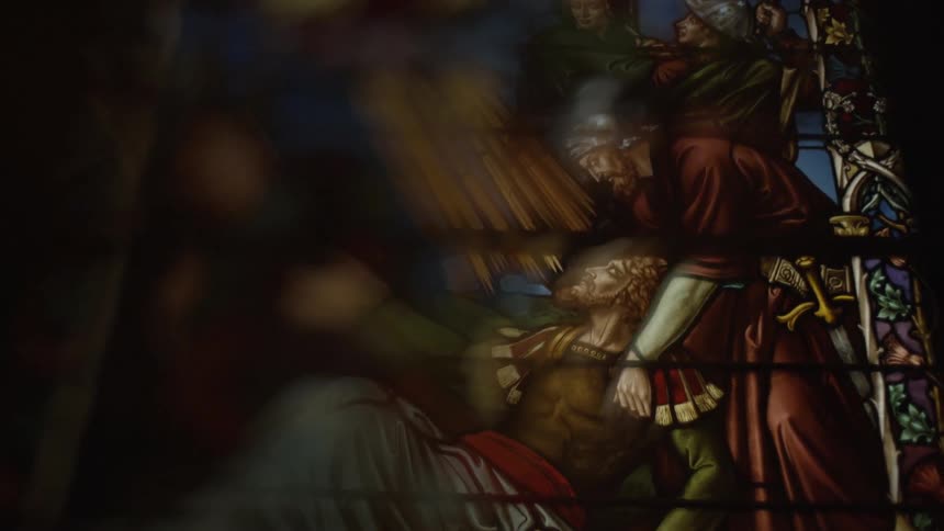 Stained-glass windows in a place of worship
