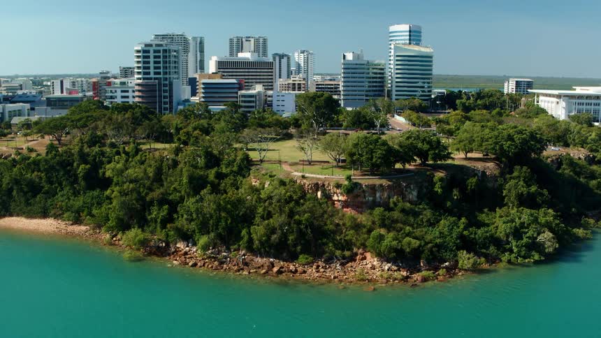 The city sits near the blue waters