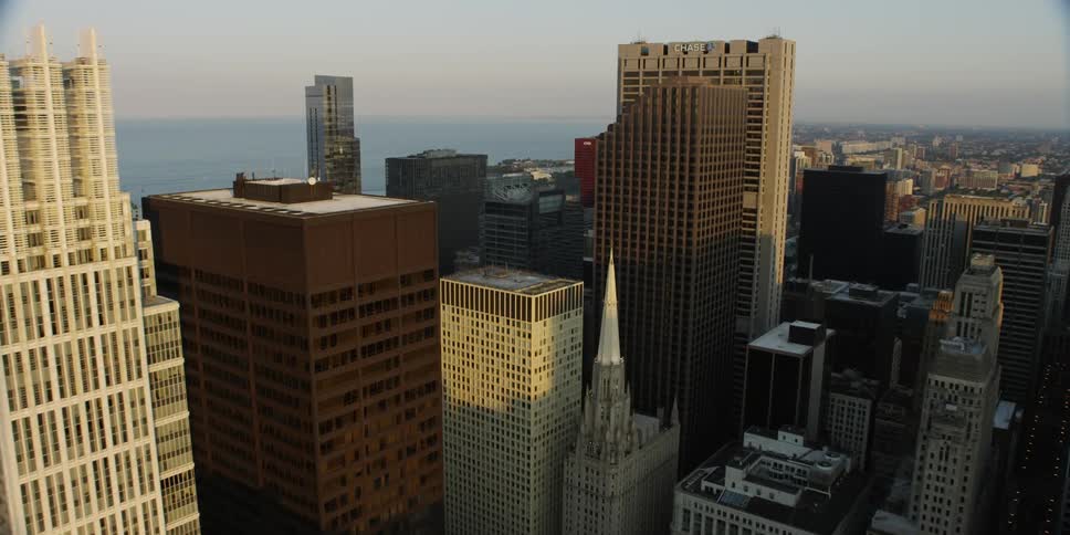A city at sunrise