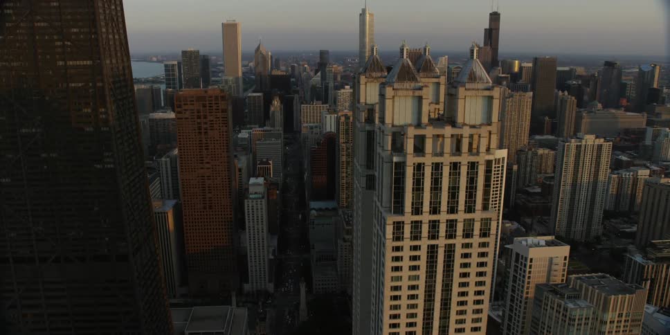 An aerial view of downtown chicago