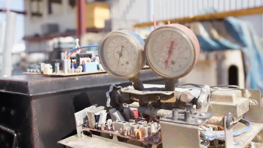 A circuit board with gauges and resistors