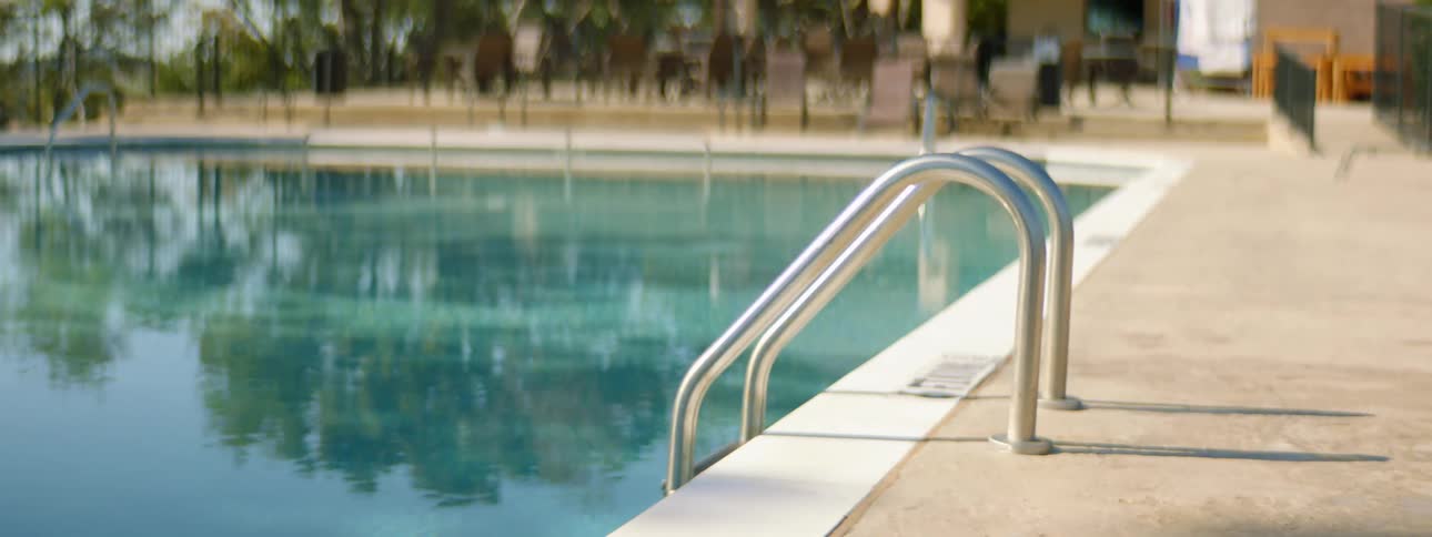 An outdoor swimming pool at a hotel
