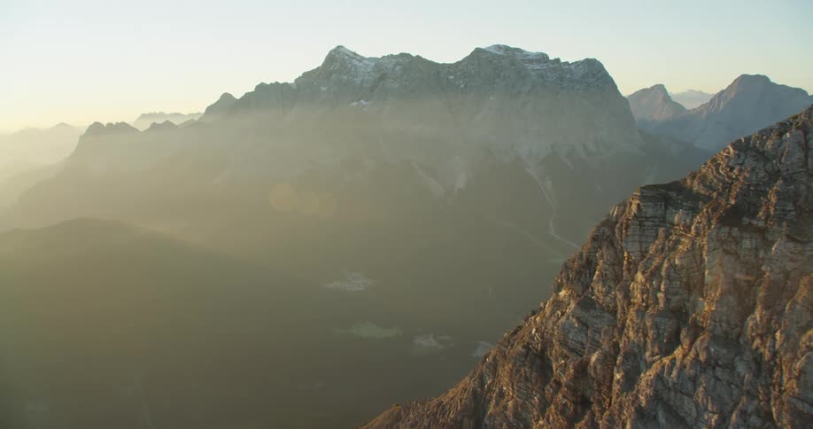 Mountain peaks and mountains near the sky and clouds