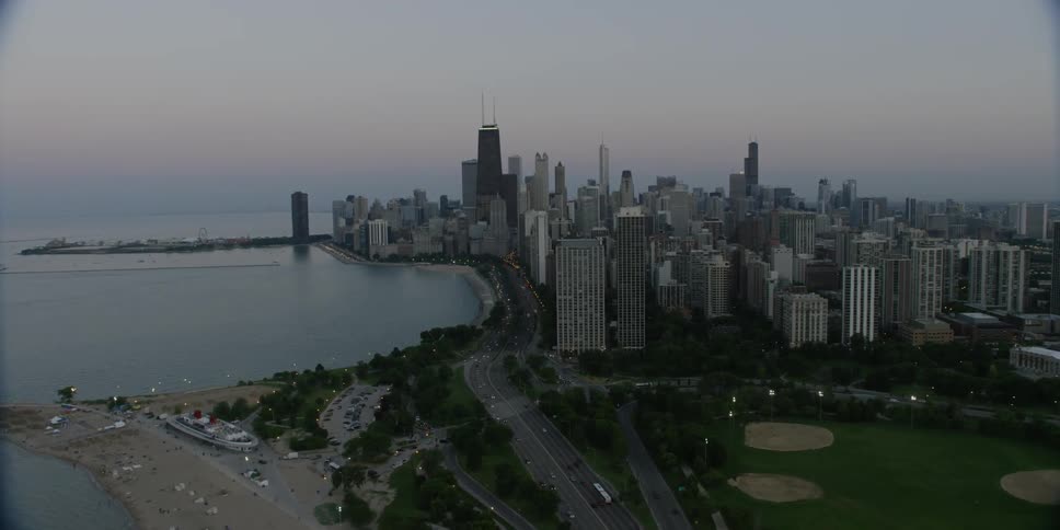 Aerial view of a city by the water