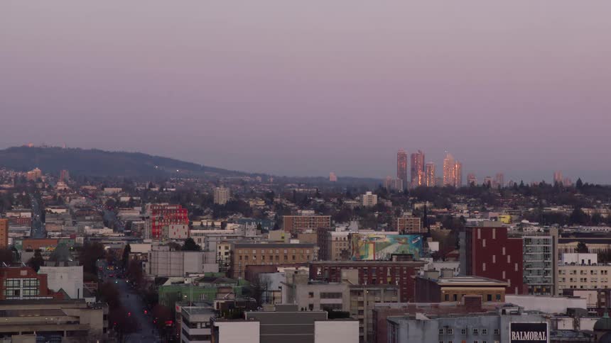 The city streets are empty at sunset