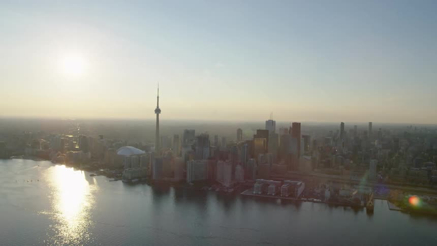 The water in front of a city skyline