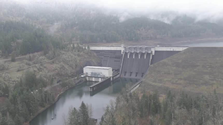 Aerial view of a dam in a river