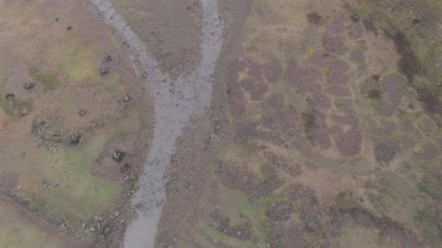 Aerial view of a river running through a grassland