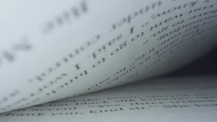 Close up of book page turning