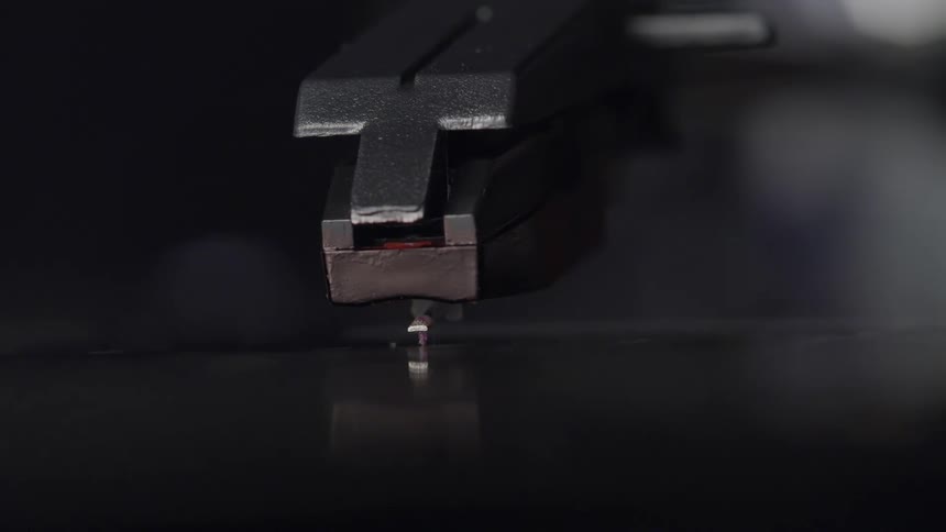 Close view of record needle on record