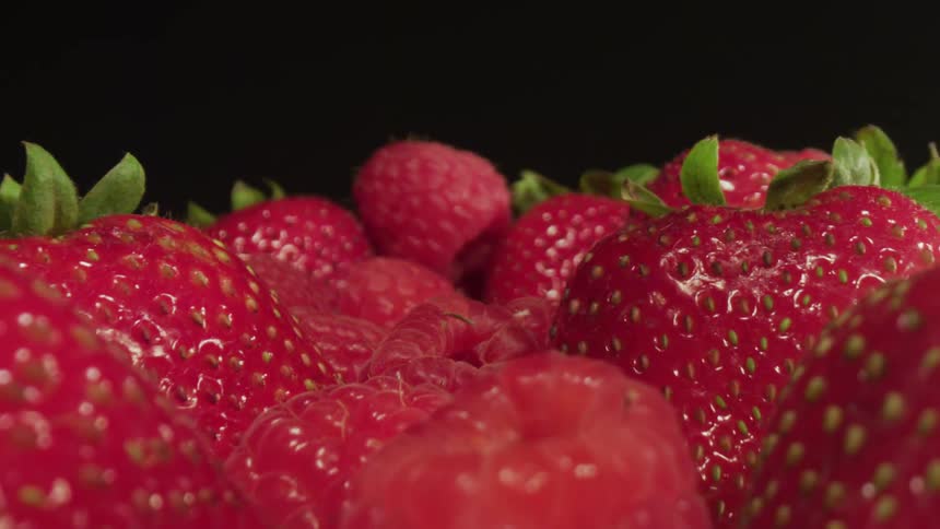 Strawberries and raspberries are on display