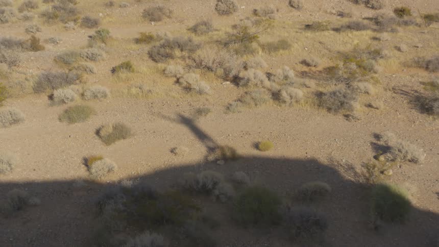 A desert with dust dirt and shrubs with a shadow of a person on a cliff