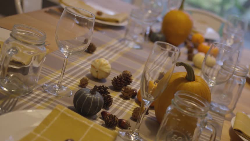 Dining table set up for thanksgiving at home