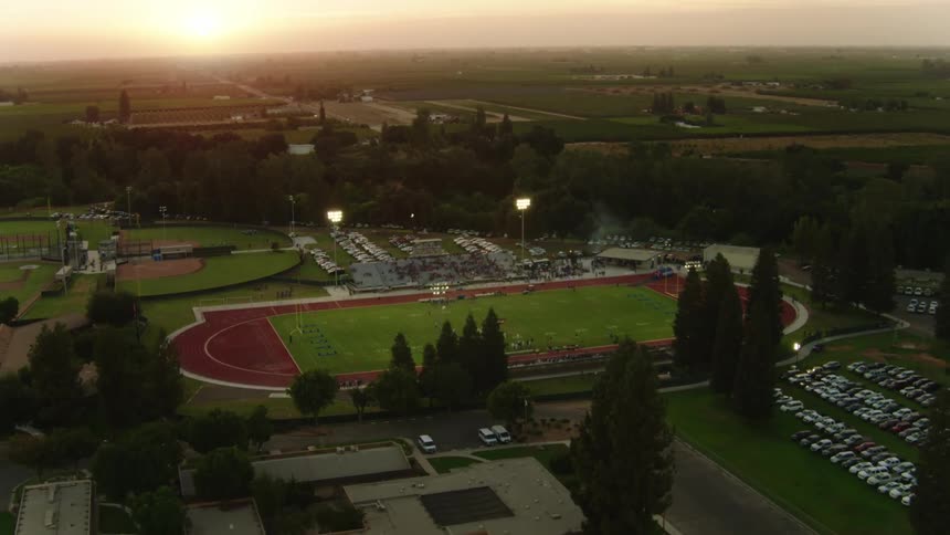 An aerial view of a football field