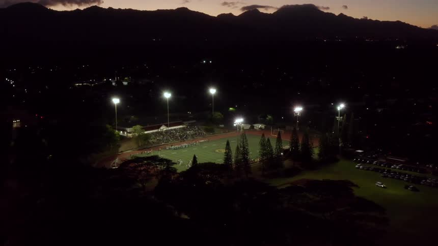 Aerial view of football stadium at night