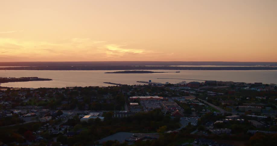 Sunset over seaside town