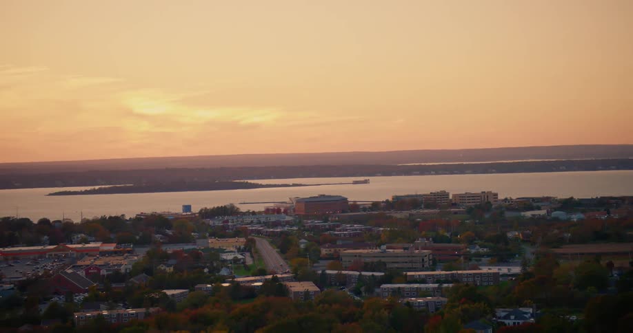 An aerial view of a neighborhood on the coast