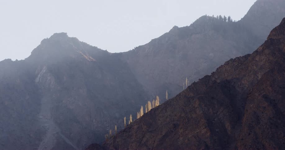 Steep slopes on the sides of a mountain range